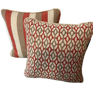 Two Ashley Furniture Signature Throw Pillows DarkOrange & Cream Colors 16" x 16"